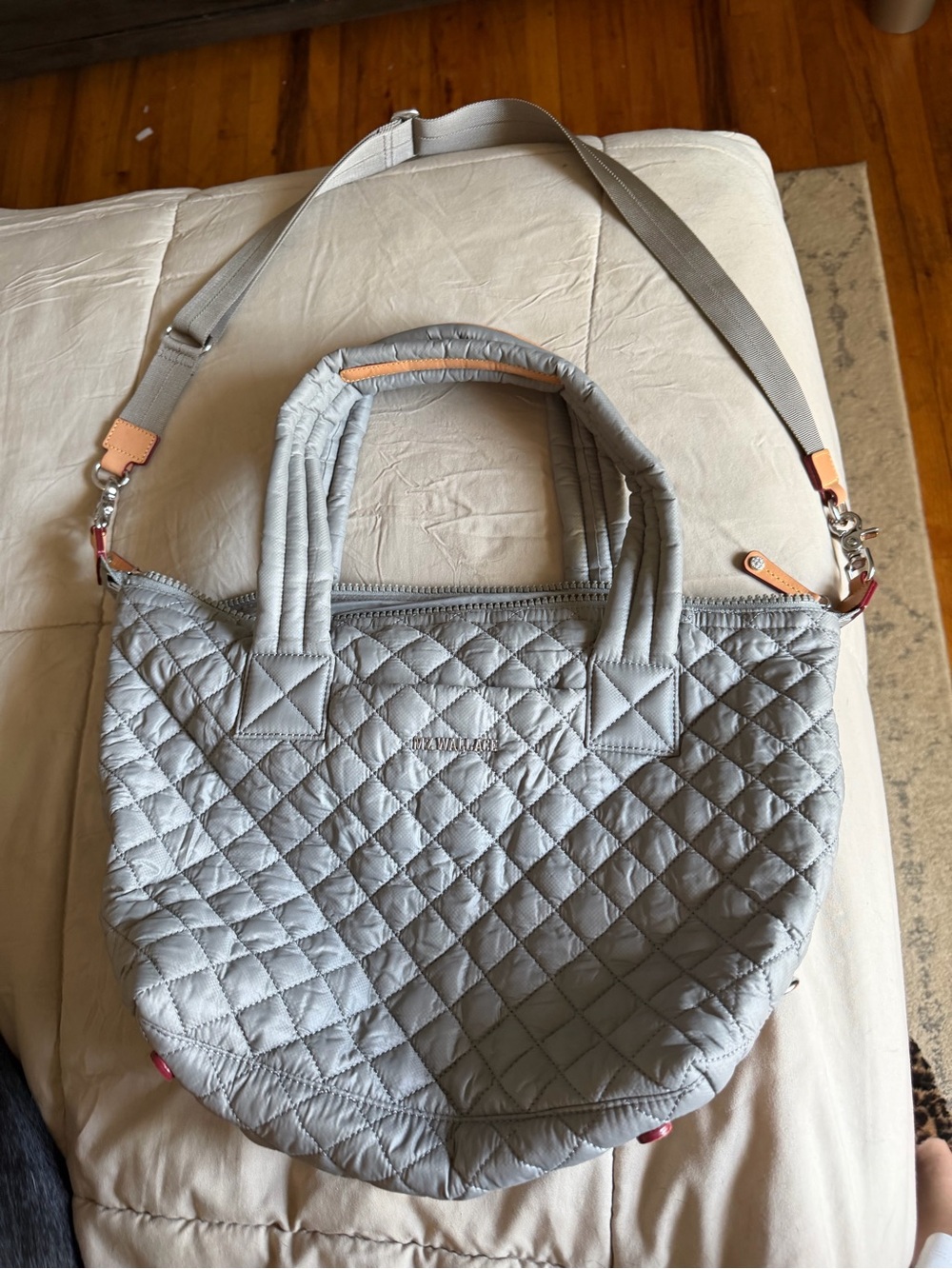 MZ Wallace Gray Quilted Metro Tote Crossbody Travel Bag Nylon Handbag
